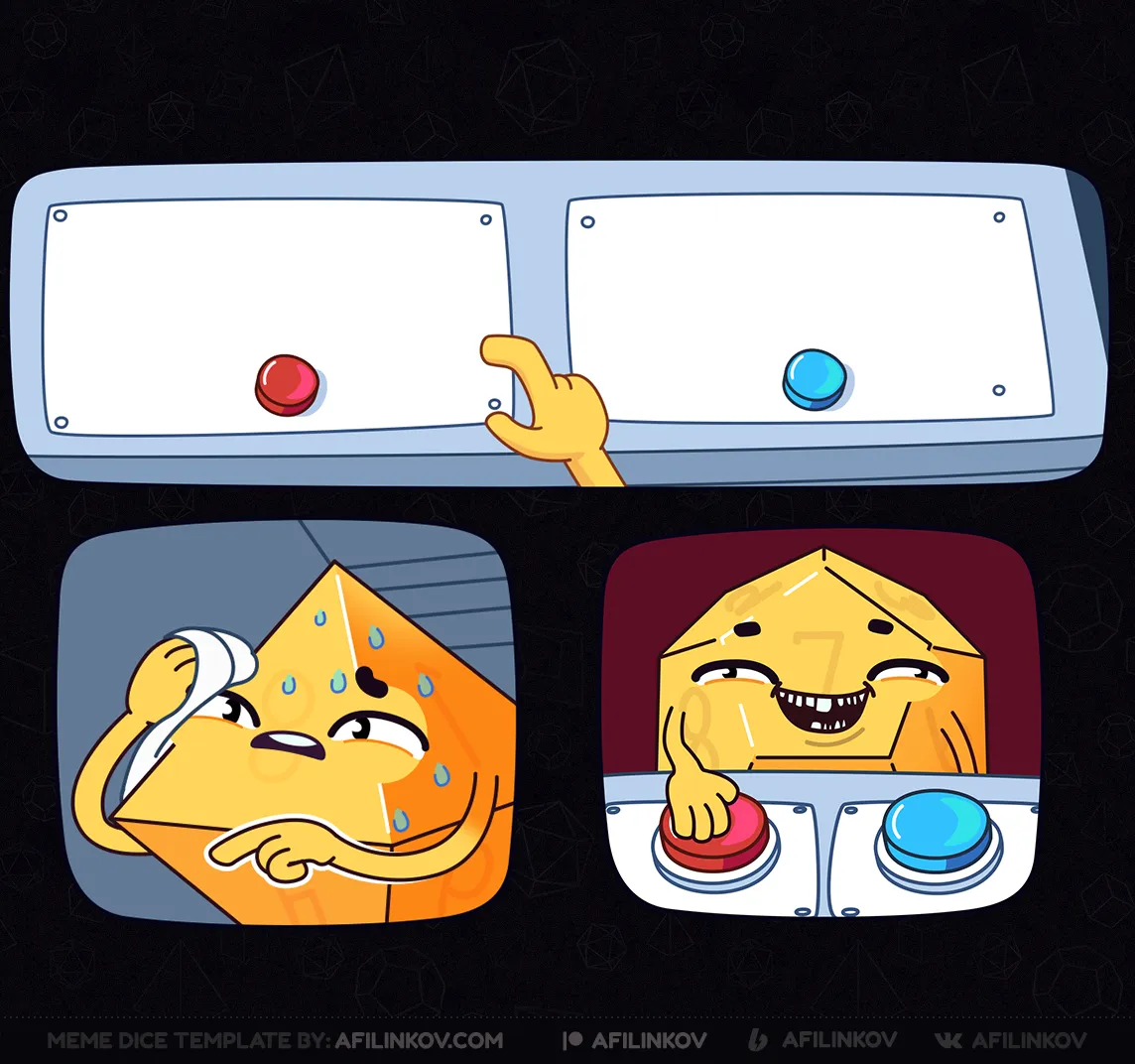 d12, d8, choice, 2 buttons, decision, dilemma, hard choice, button meme, dnd meme