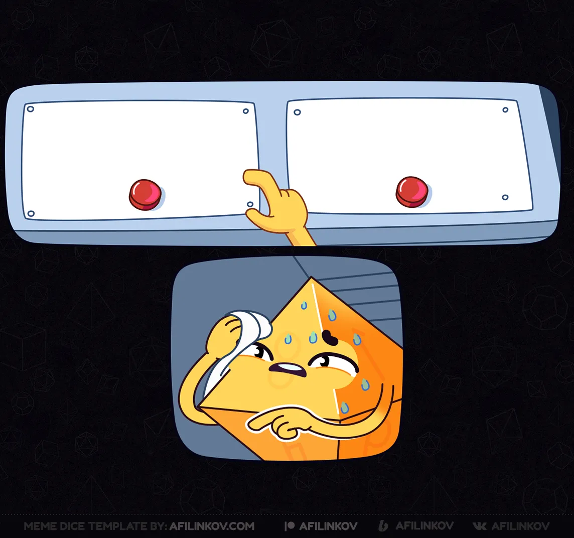 d8, choice, 2 buttons, decision, dilemma, panic, tough call, button meme, dnd meme