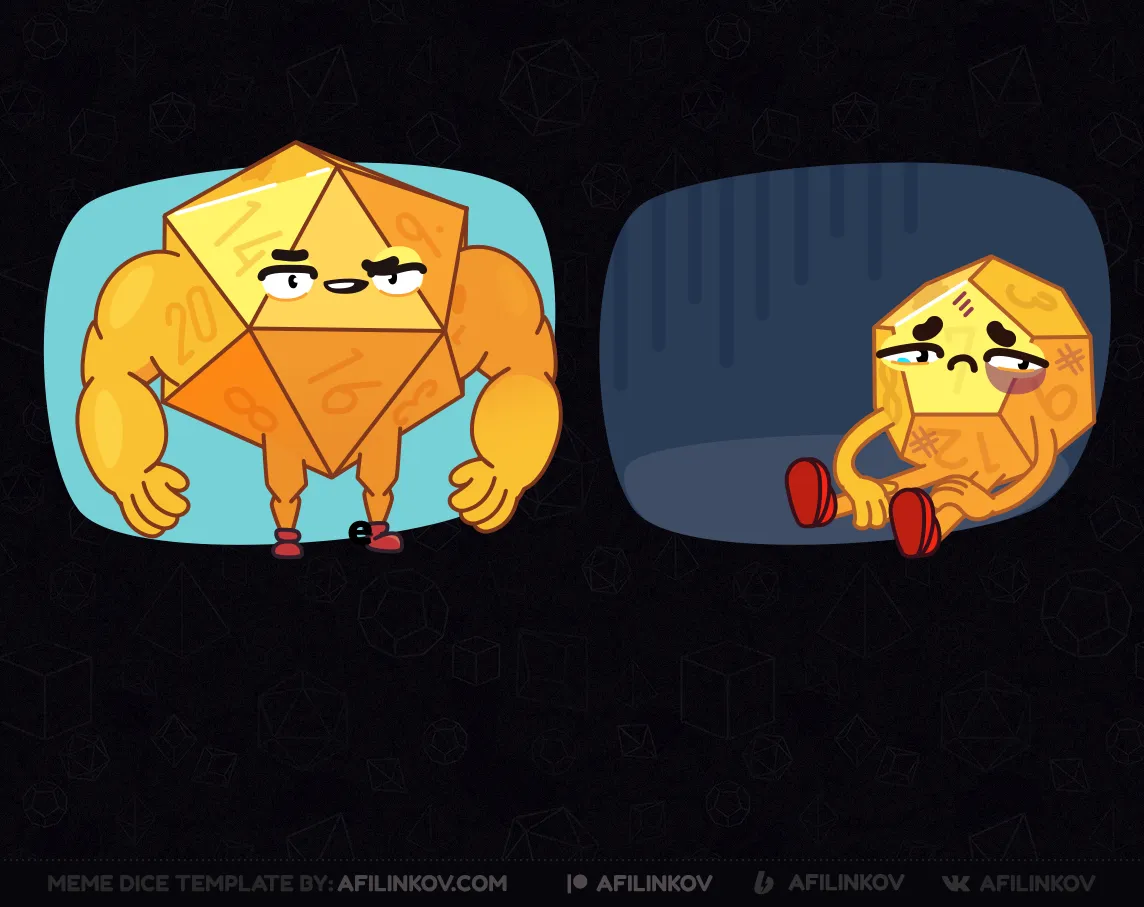 d12, d20, doge, buff doge, cheems, sad, weak vs strong, power comparison, meme contrast, dnd meme